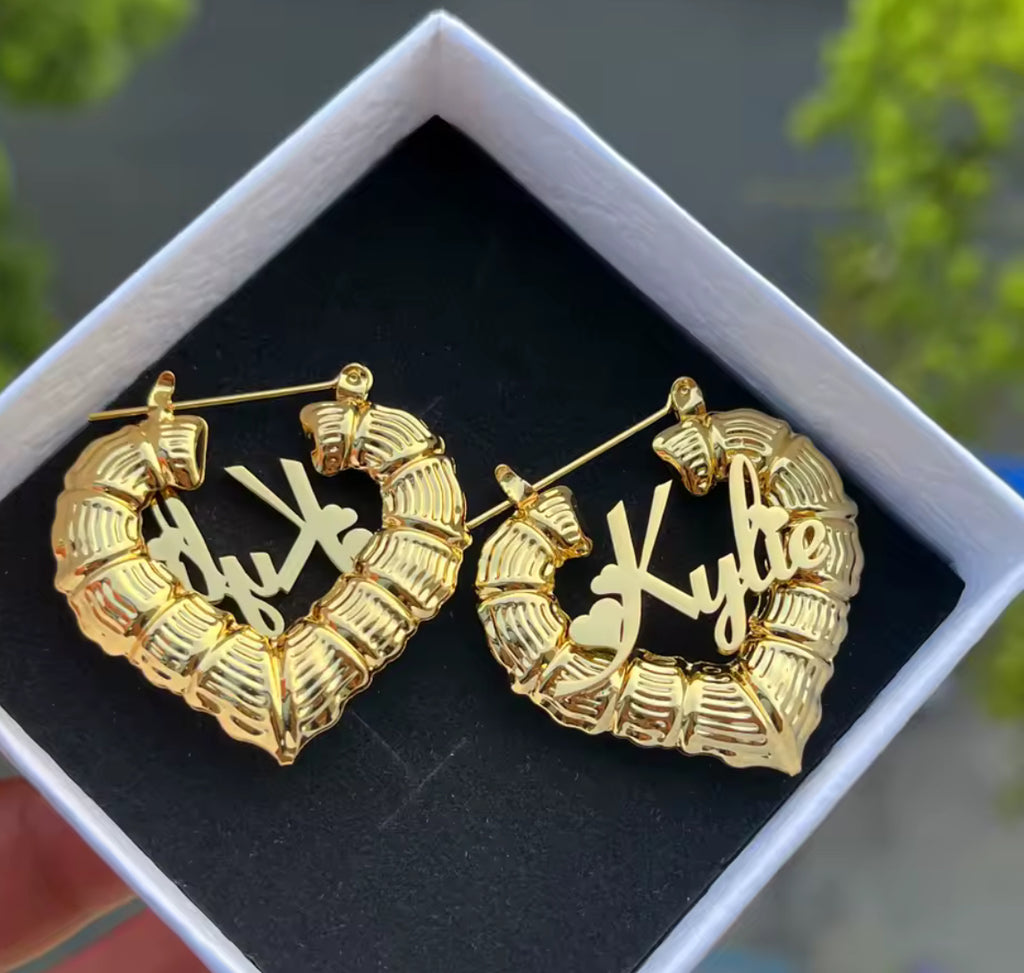 Personalized Name Heart Shape Earrings